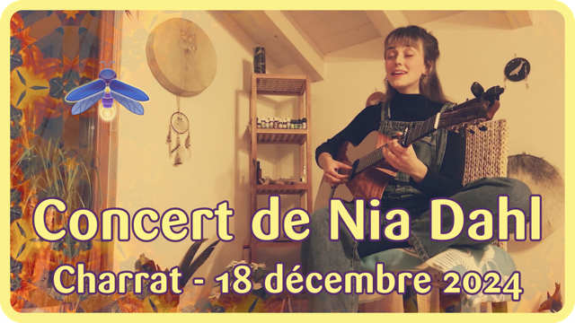 Concert de Nia Dahl pour le solstice d'hiver.  Nia Dahl (Sonia Manso) est une artiste espagnole rencontrée en été 2023 au marché de Martigny.